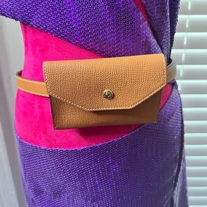 Brown Epsom Leather Lock Belt with Belt Bag and Gold Hardware Adjustable sizing